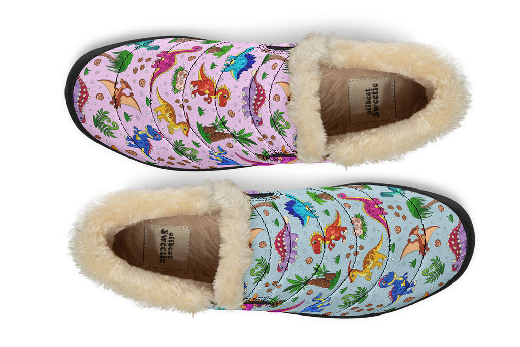 Pink And Blue Mismatched Baby Dinos Winter Shoes - Offbeat Sweetie