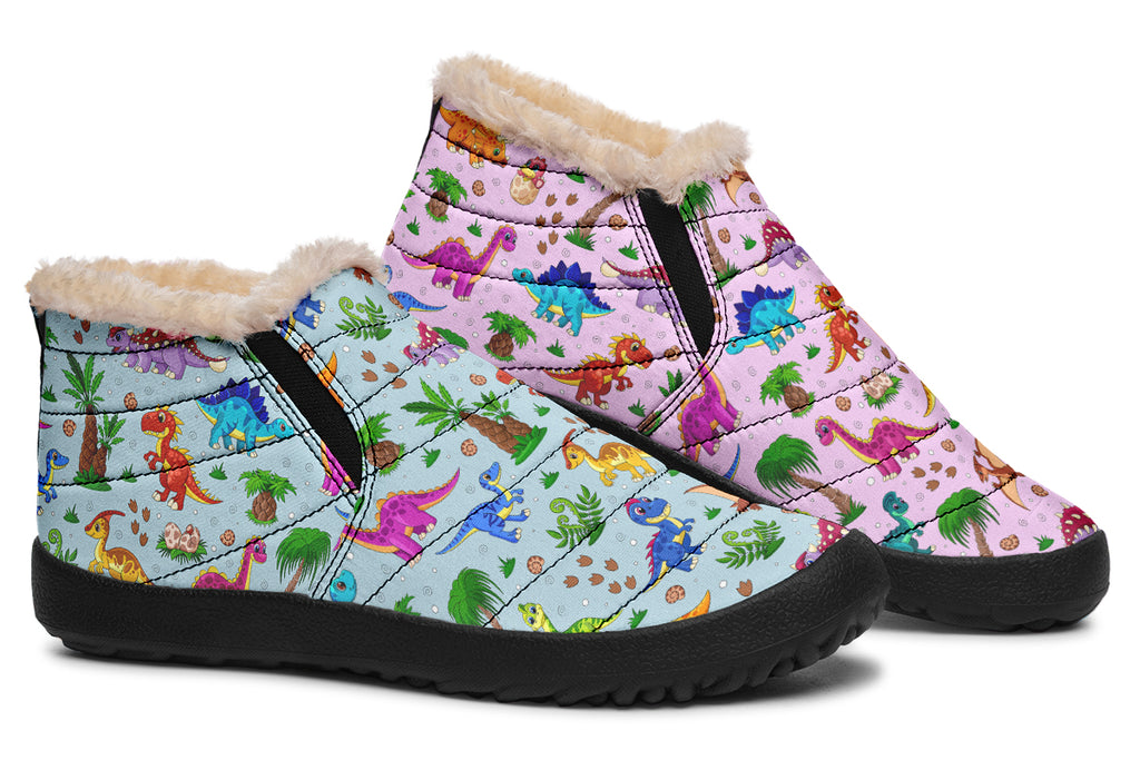 Pink And Blue Mismatched Baby Dinos Winter Shoes - Offbeat Sweetie