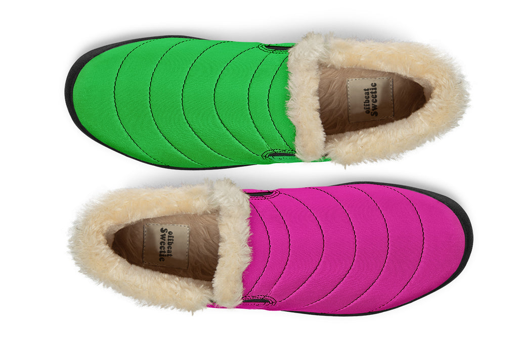 Pink And Green Mismatch Winter Shoes