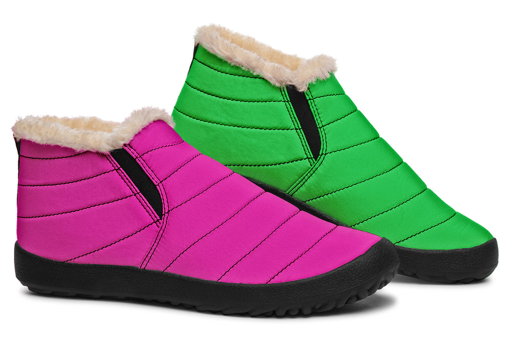 Pink And Green Mismatch Winter Shoes