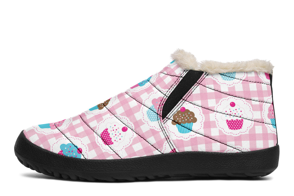 Pink And Yellow Mismatch Gingham Cupcakes Winter Shoes
