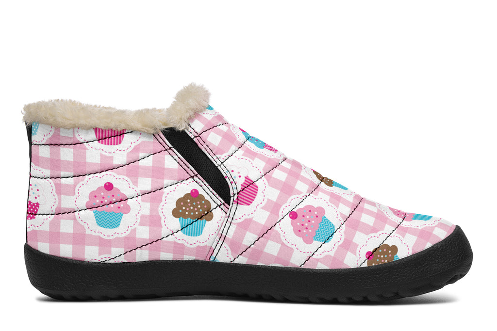 Pink And Yellow Mismatch Gingham Cupcakes Winter Shoes