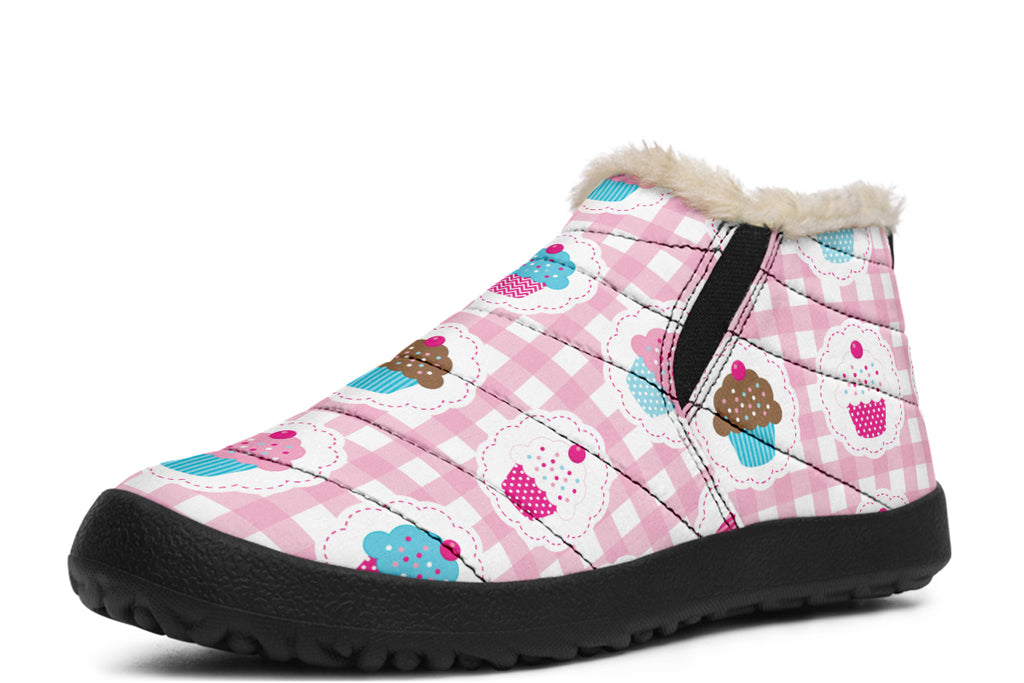 Pink And Yellow Mismatch Gingham Cupcakes Winter Shoes