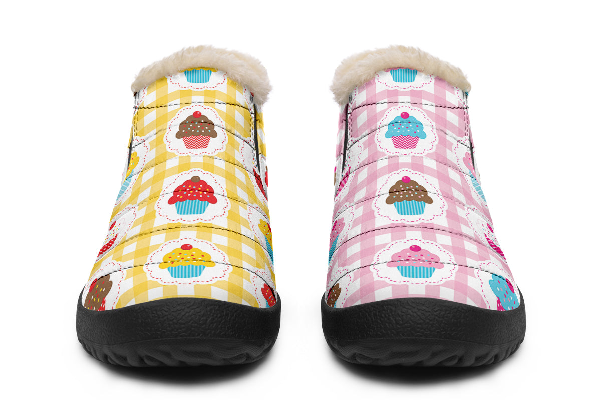 Pink And Yellow Mismatch Gingham Cupcakes Winter Shoes