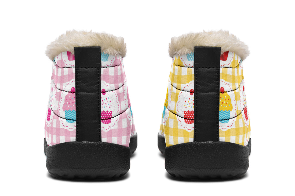 Pink And Yellow Mismatch Gingham Cupcakes Winter Shoes