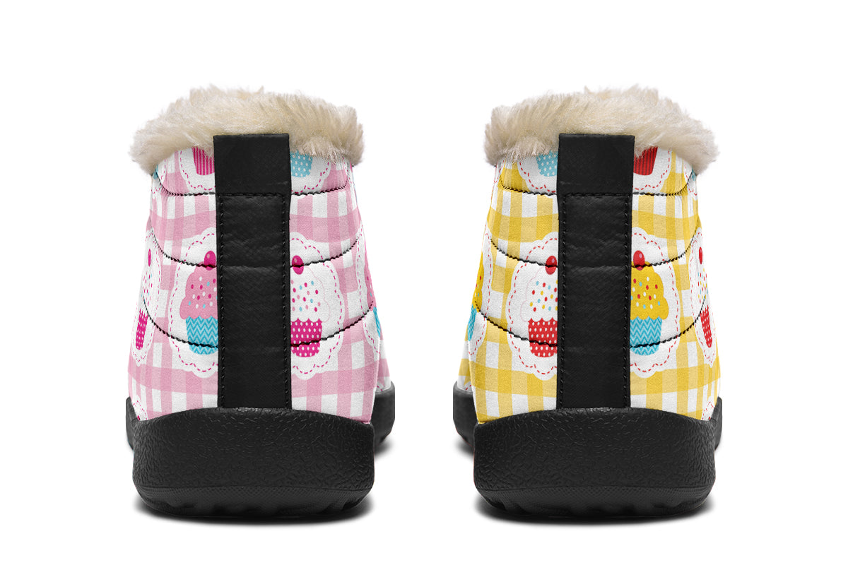 Pink And Yellow Mismatch Gingham Cupcakes Winter Shoes