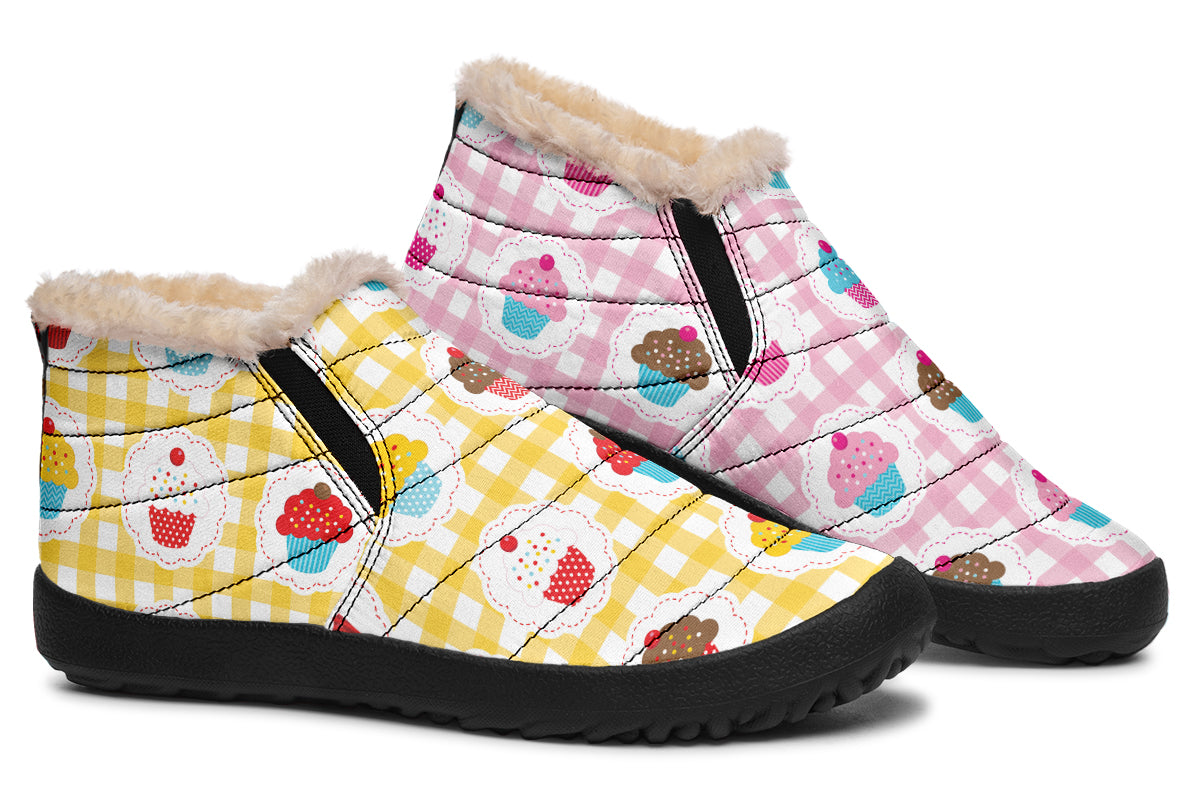 Pink And Yellow Mismatch Gingham Cupcakes Winter Shoes