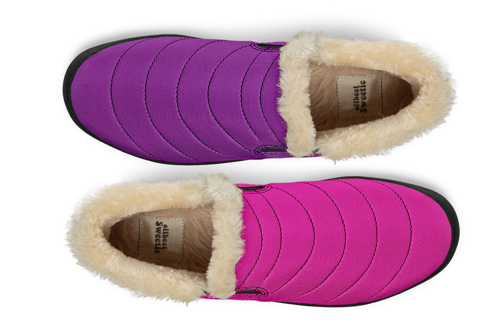 Purple And Pink Mismatched Winter Shoes - Offbeat Sweetie
