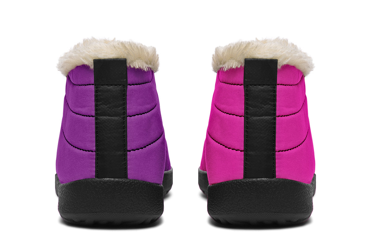Purple And Pink Mismatched Winter Shoes - Offbeat Sweetie