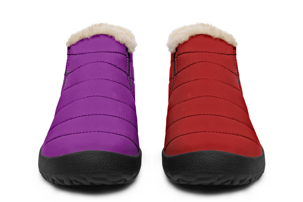 Purple And Red Mismatched Winter Shoes - Offbeat Sweetie