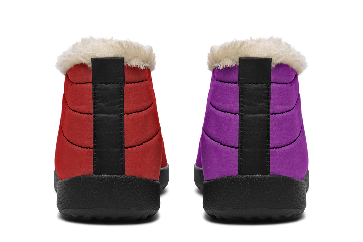 Purple And Red Mismatched Winter Shoes - Offbeat Sweetie
