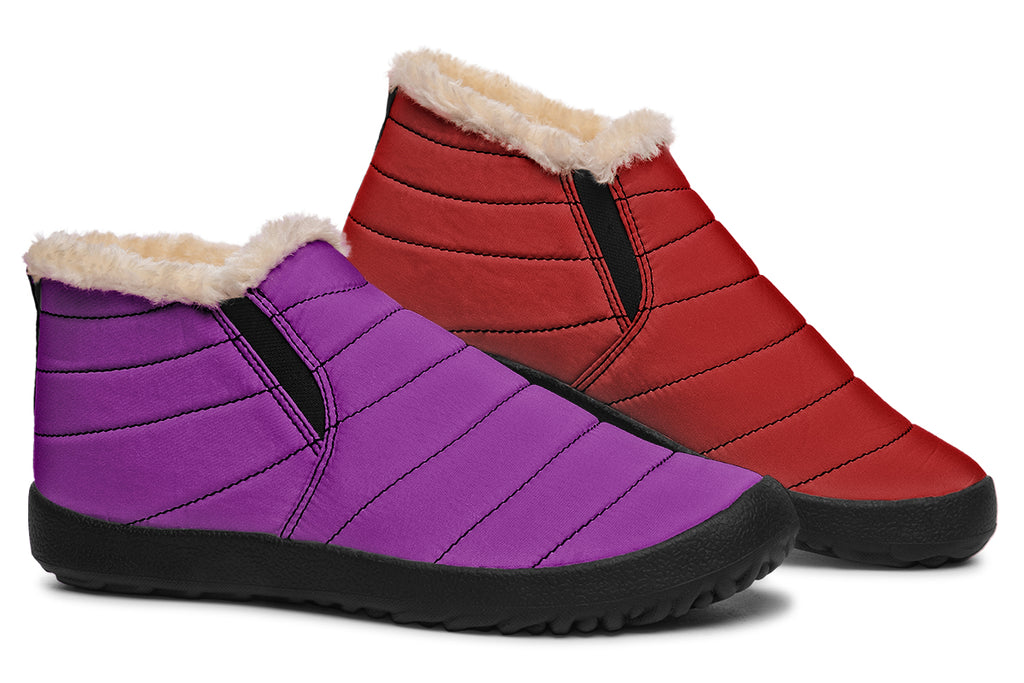 Purple And Red Mismatched Winter Shoes - Offbeat Sweetie