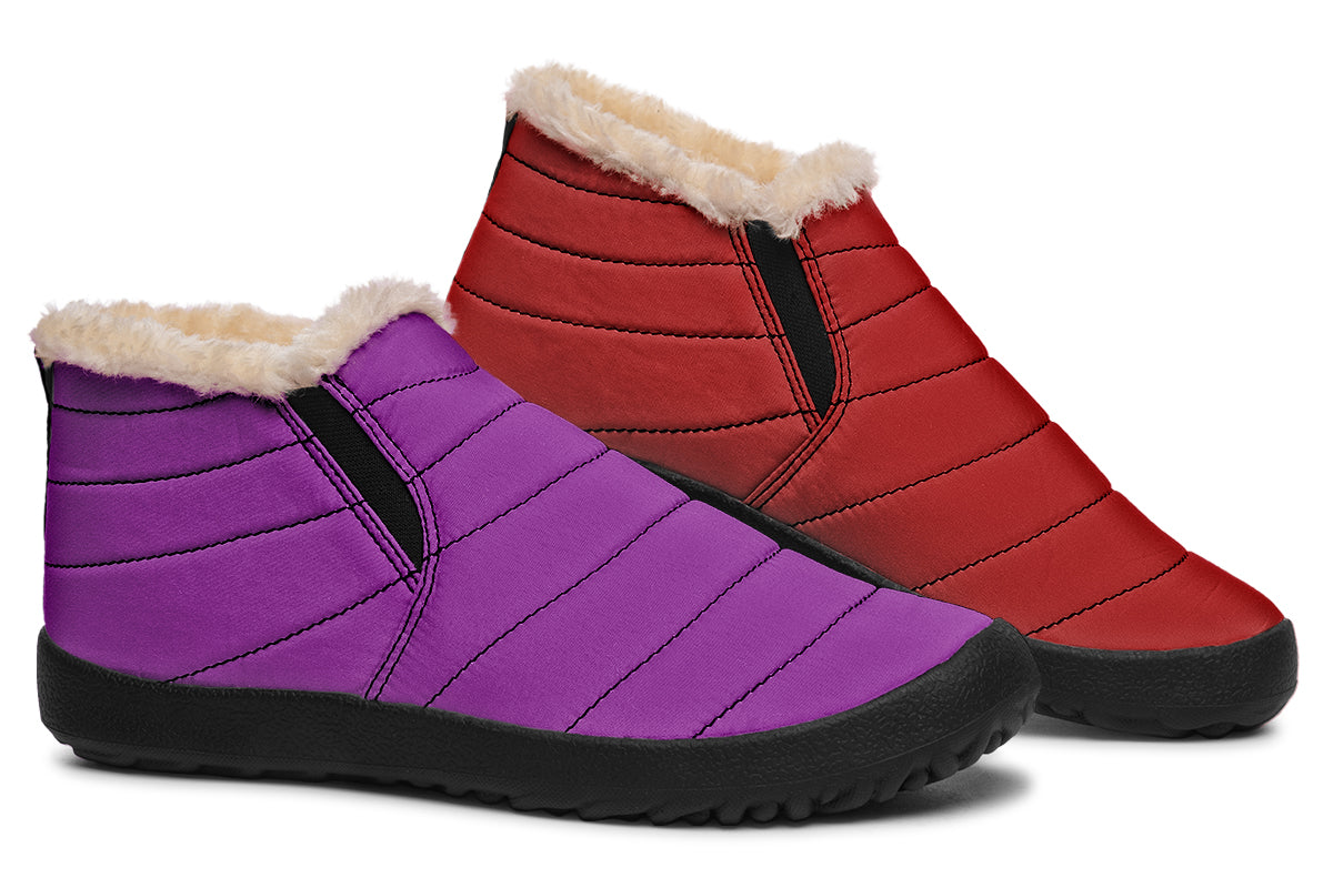 Purple And Red Mismatched Winter Shoes - Offbeat Sweetie