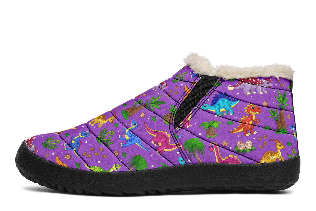Purple Dinos Winter Shoes - Offbeat Sweetie