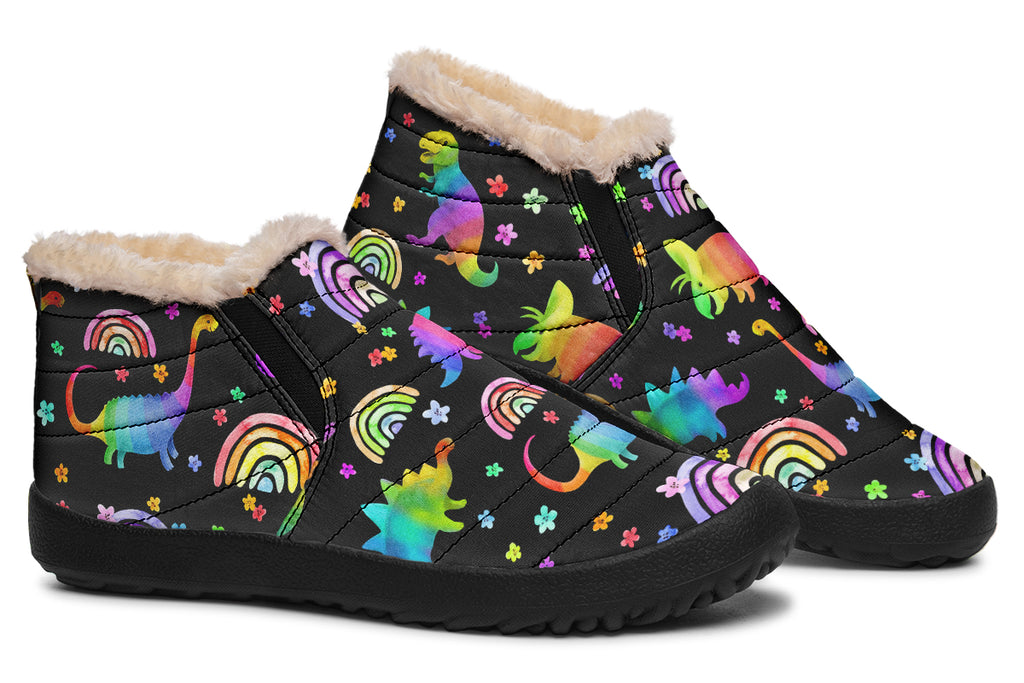 Rainbow Dinos Winter Shoes - Offbeat Sweetie