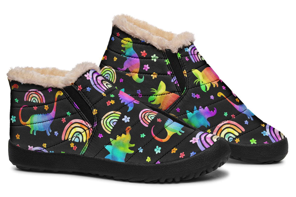 Rainbow Dinos Winter Shoes - Offbeat Sweetie