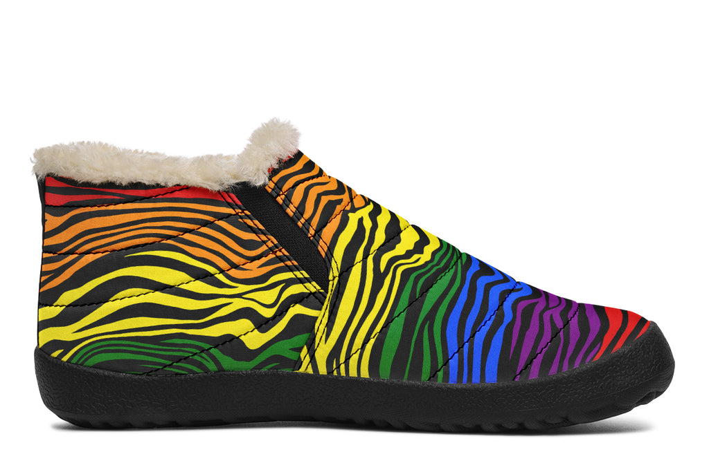 Rainbow Zebra Winter Shoes - Offbeat Sweetie