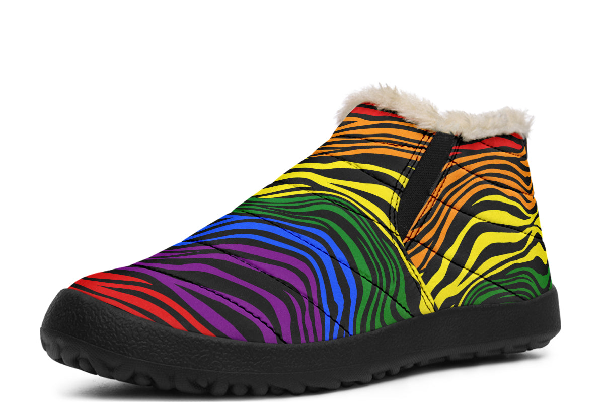 Rainbow Zebra Winter Shoes - Offbeat Sweetie