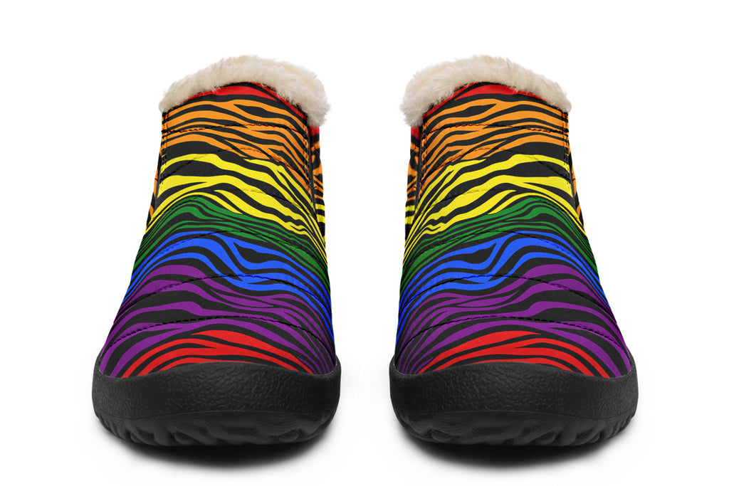 Rainbow Zebra Winter Shoes - Offbeat Sweetie