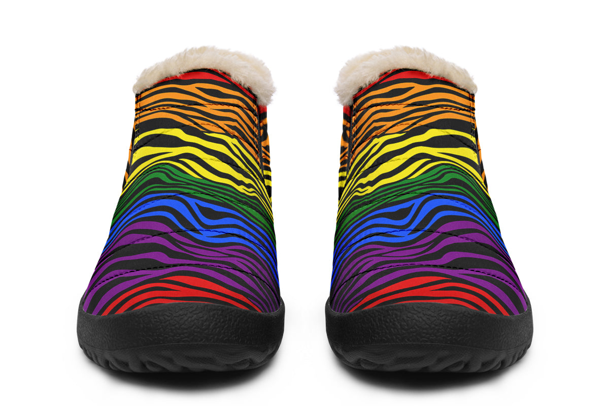 Rainbow Zebra Winter Shoes - Offbeat Sweetie