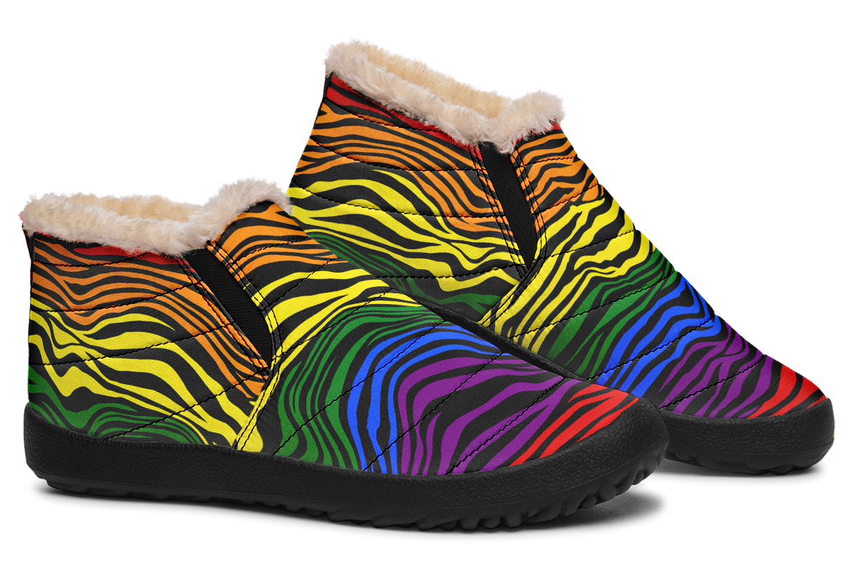 Rainbow Zebra Winter Shoes - Offbeat Sweetie