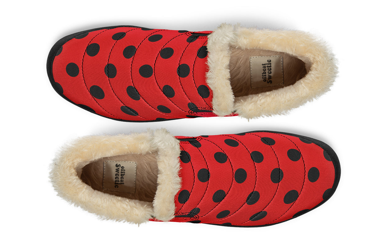 Red And Black Polka Dot Winter Shoes