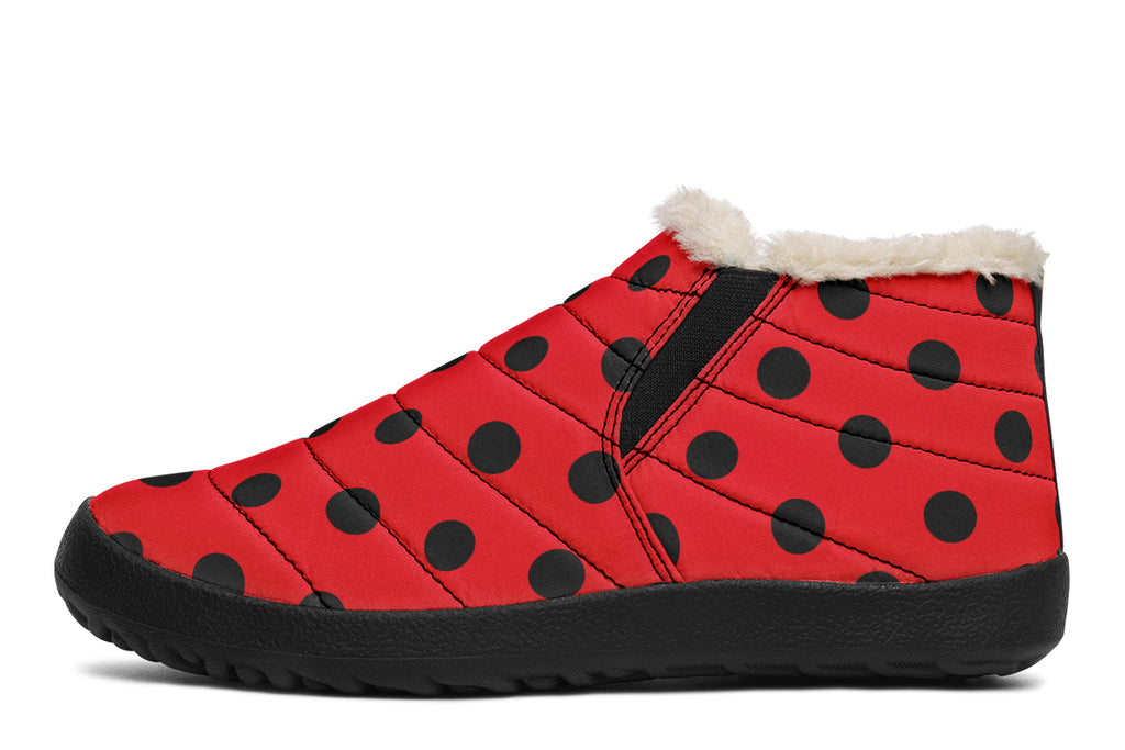 Red And Black Polka Dot Winter Shoes