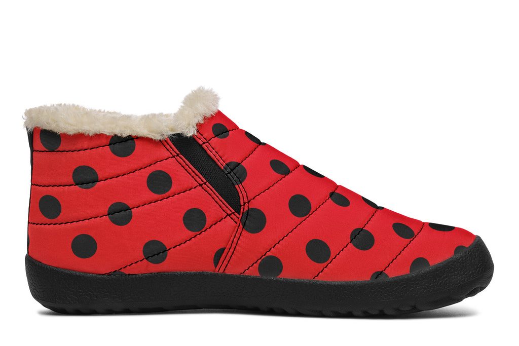 Red And Black Polka Dot Winter Shoes