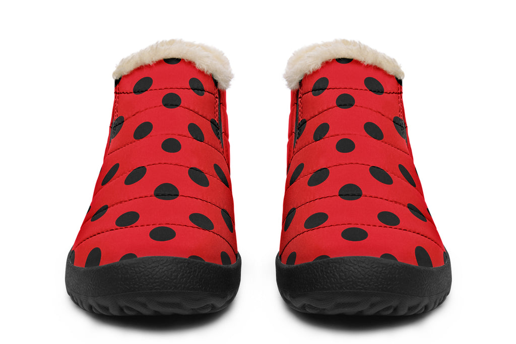 Red And Black Polka Dot Winter Shoes