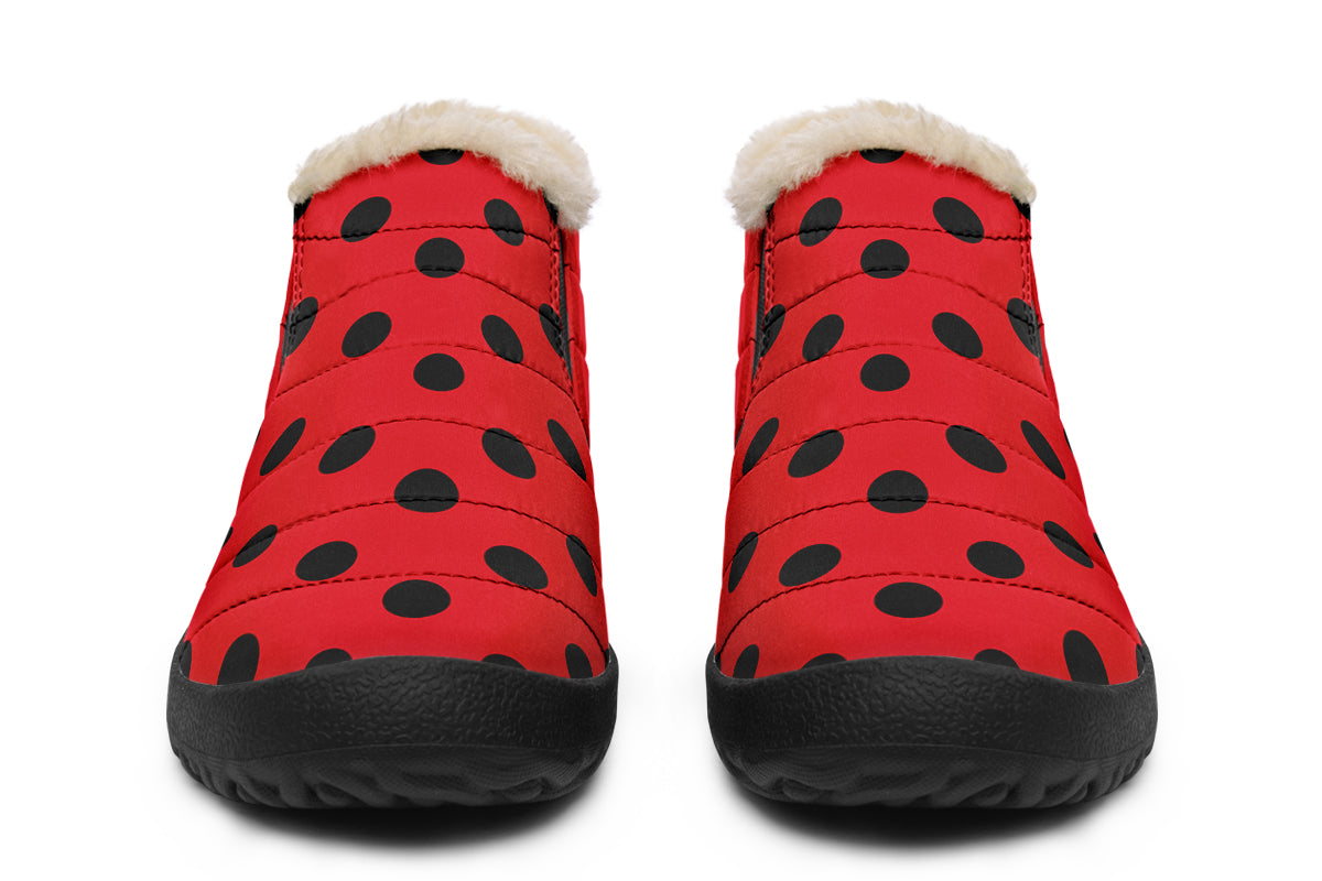 Red And Black Polka Dot Winter Shoes