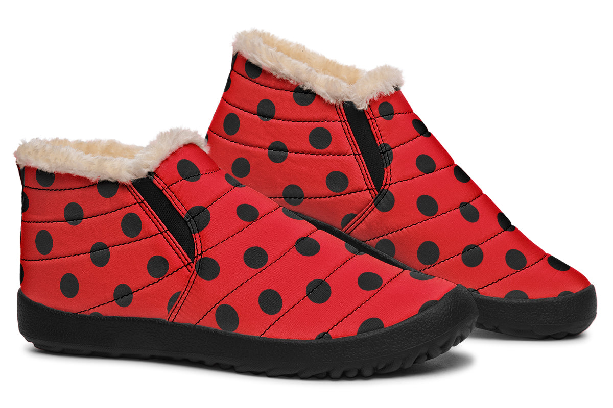Red And Black Polka Dot Winter Shoes