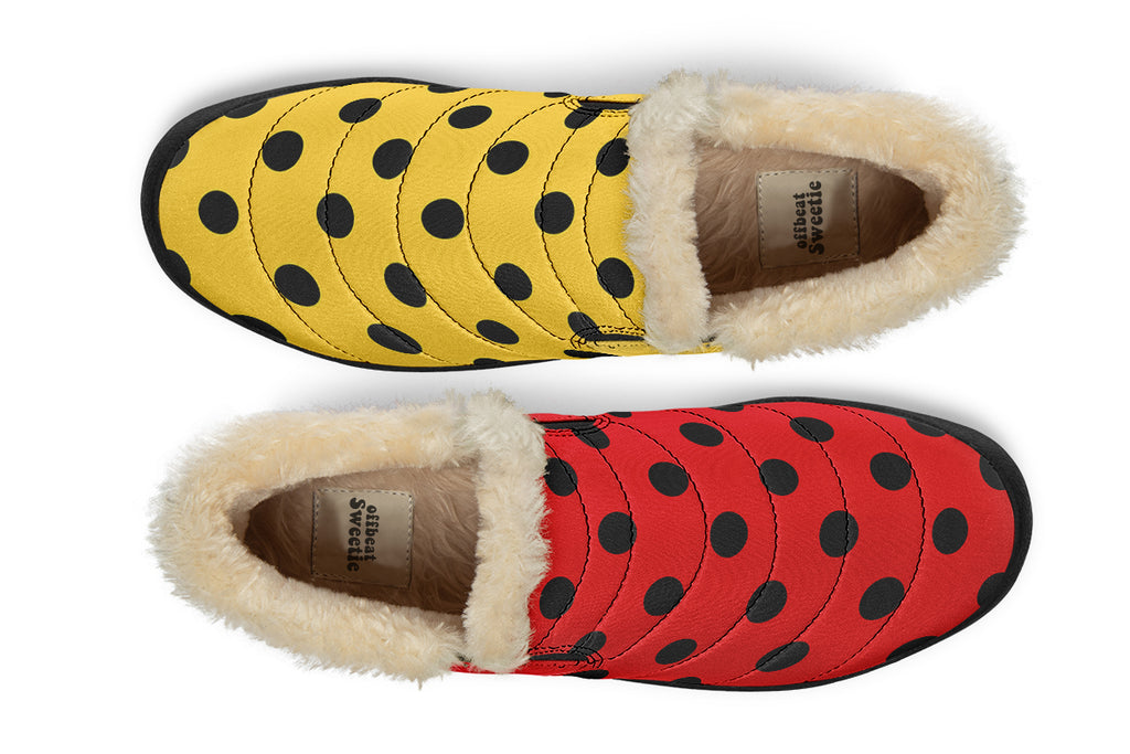 Red And Yellow Mismatched Polka Dot Winter Shoes