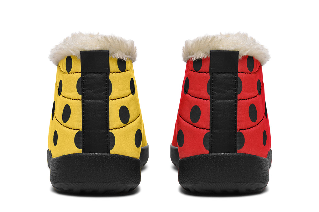 Red And Yellow Mismatched Polka Dot Winter Shoes
