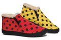 Red And Yellow Mismatched Polka Dot Winter Shoes