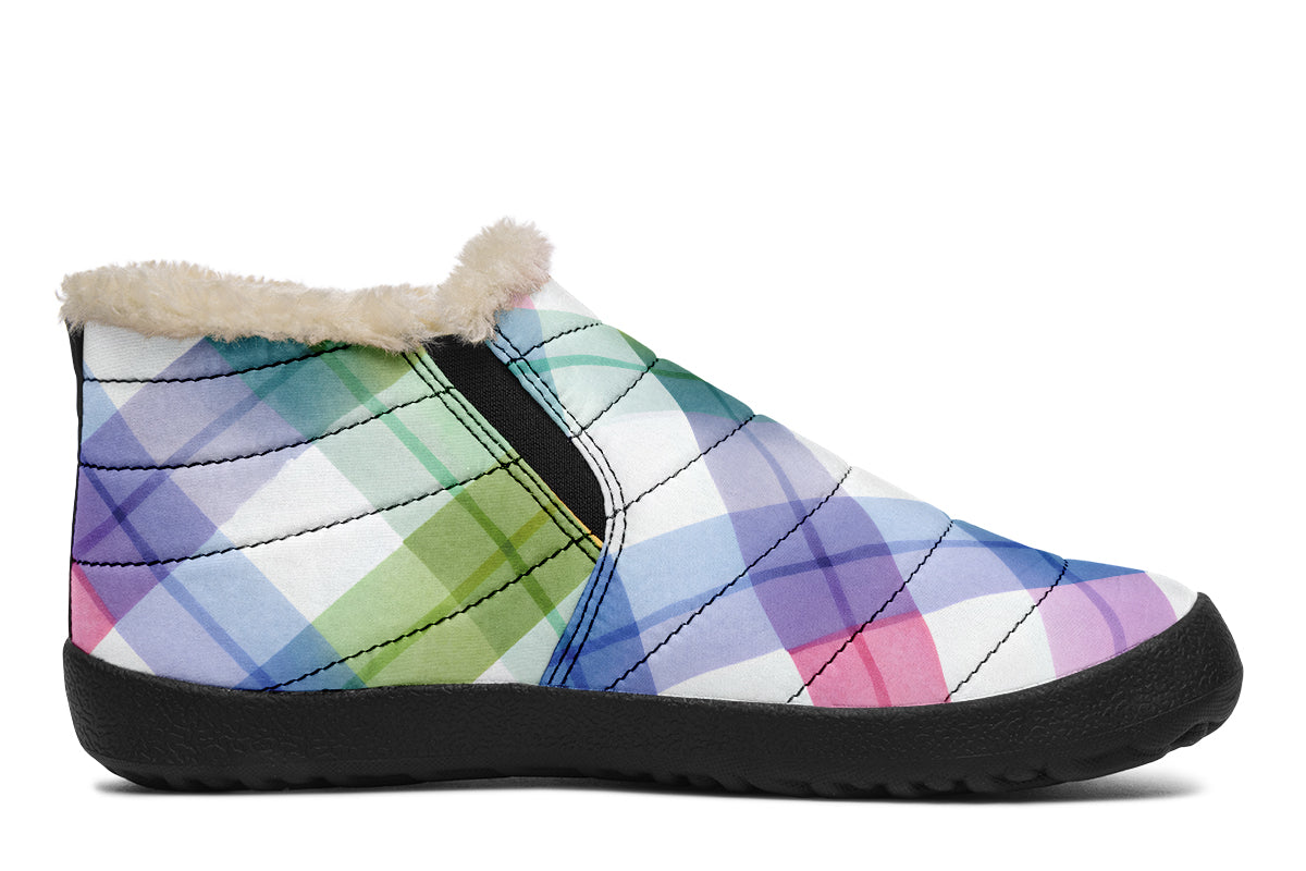 Watercolour Rainbow Plaid Winter Shoes
