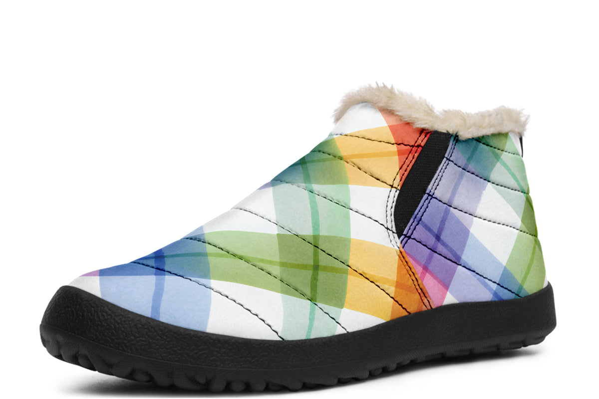 Watercolour Rainbow Plaid Winter Shoes