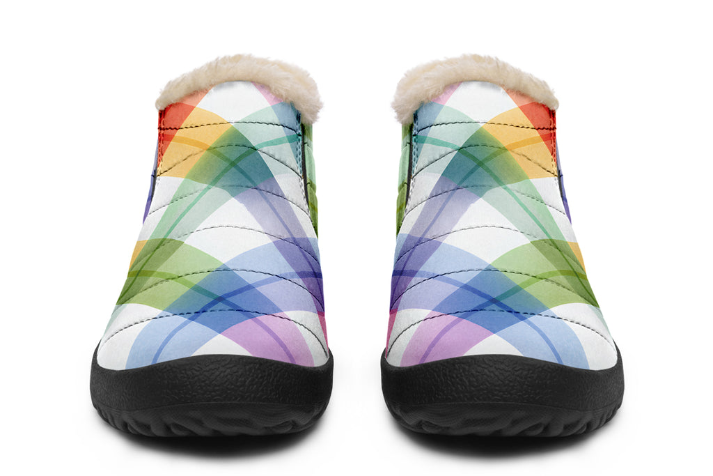 Watercolour Rainbow Plaid Winter Shoes