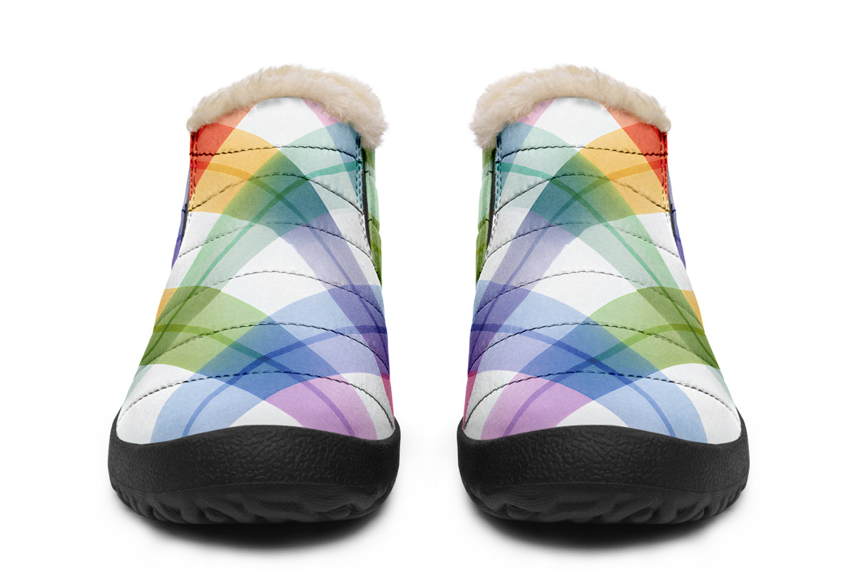 Watercolour Rainbow Plaid Winter Shoes