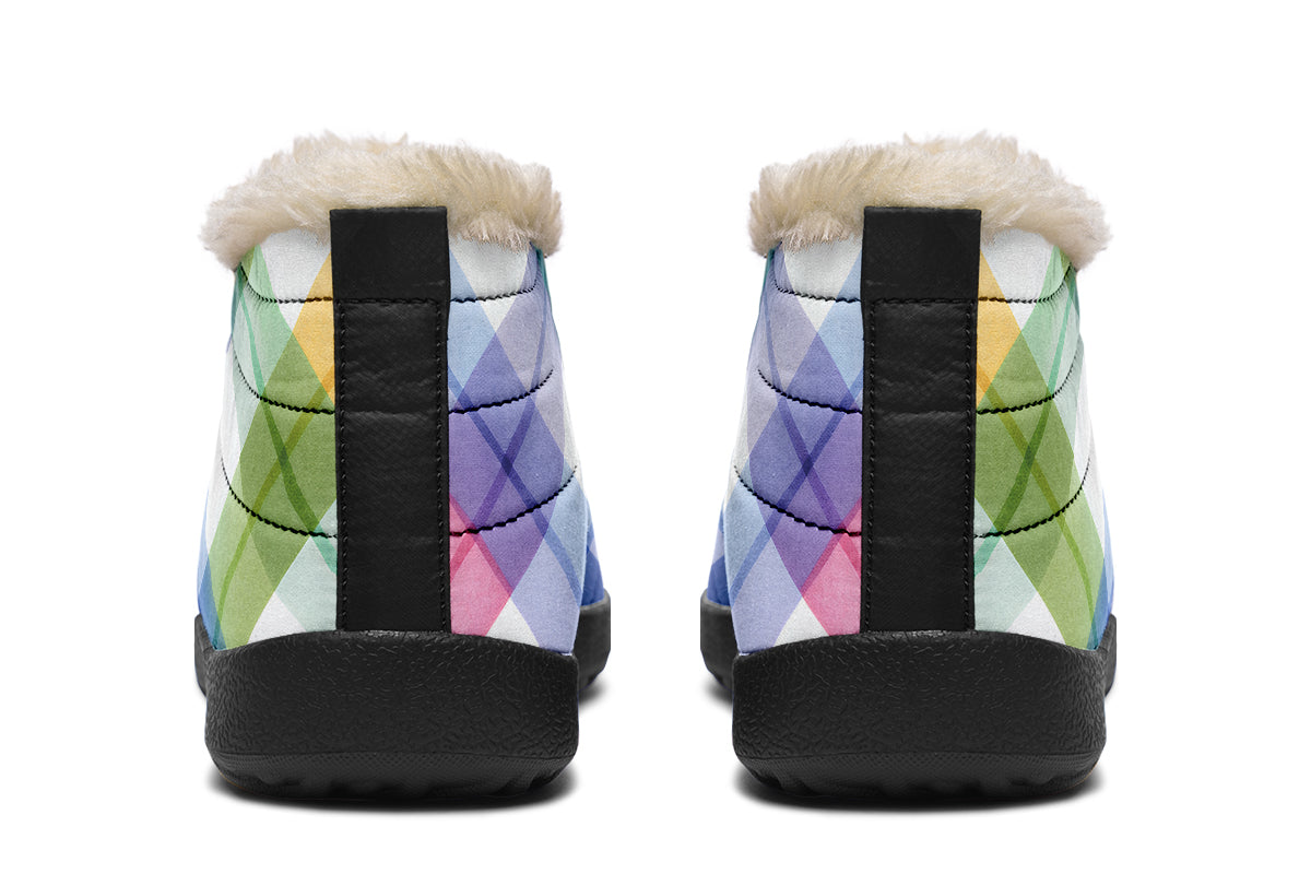 Watercolour Rainbow Plaid Winter Shoes
