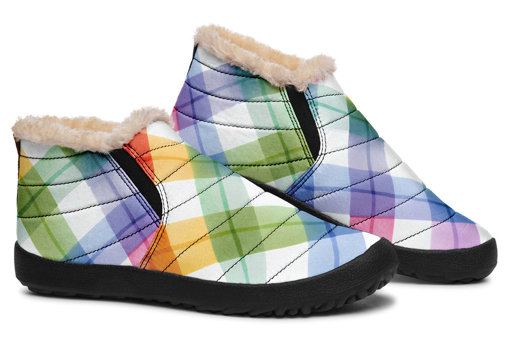 Watercolour Rainbow Plaid Winter Shoes