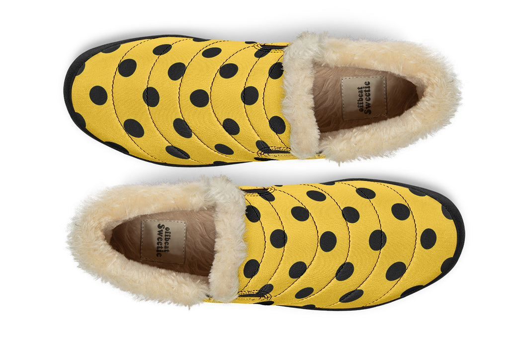 Yellow And Black Polka Dot Winter Shoes