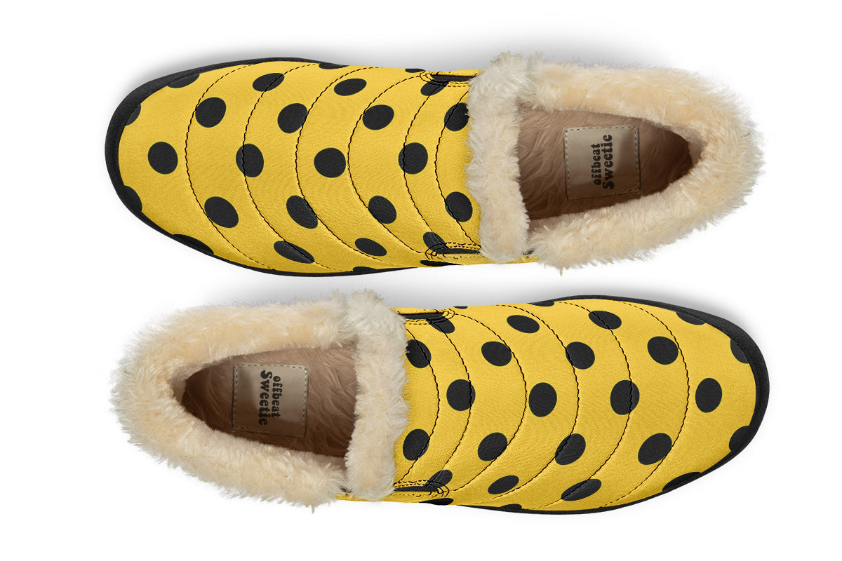 Yellow And Black Polka Dot Winter Shoes
