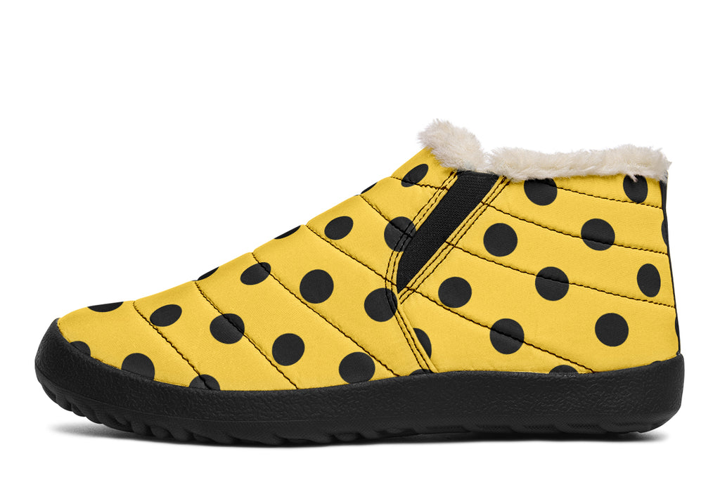 Yellow And Black Polka Dot Winter Shoes