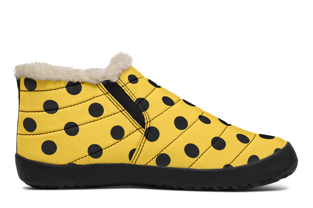 Yellow And Black Polka Dot Winter Shoes