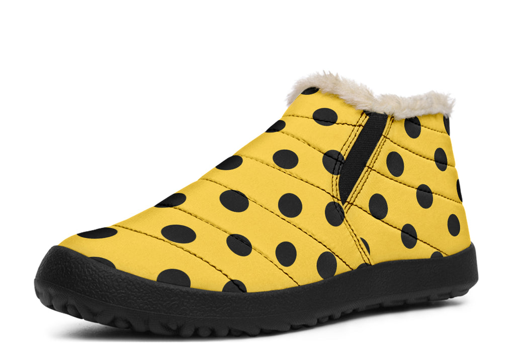 Yellow And Black Polka Dot Winter Shoes