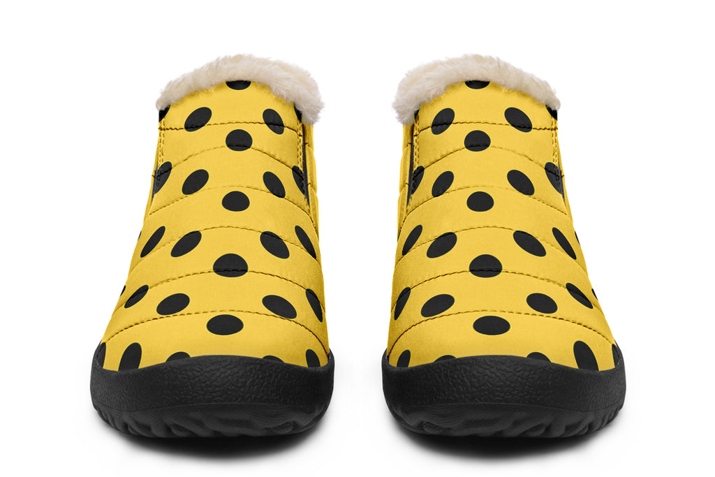 Yellow And Black Polka Dot Winter Shoes