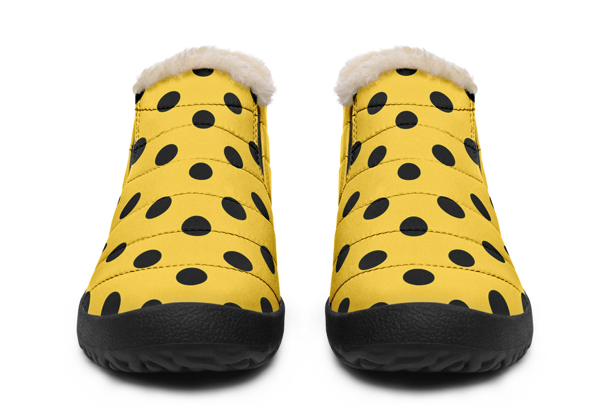 Yellow And Black Polka Dot Winter Shoes