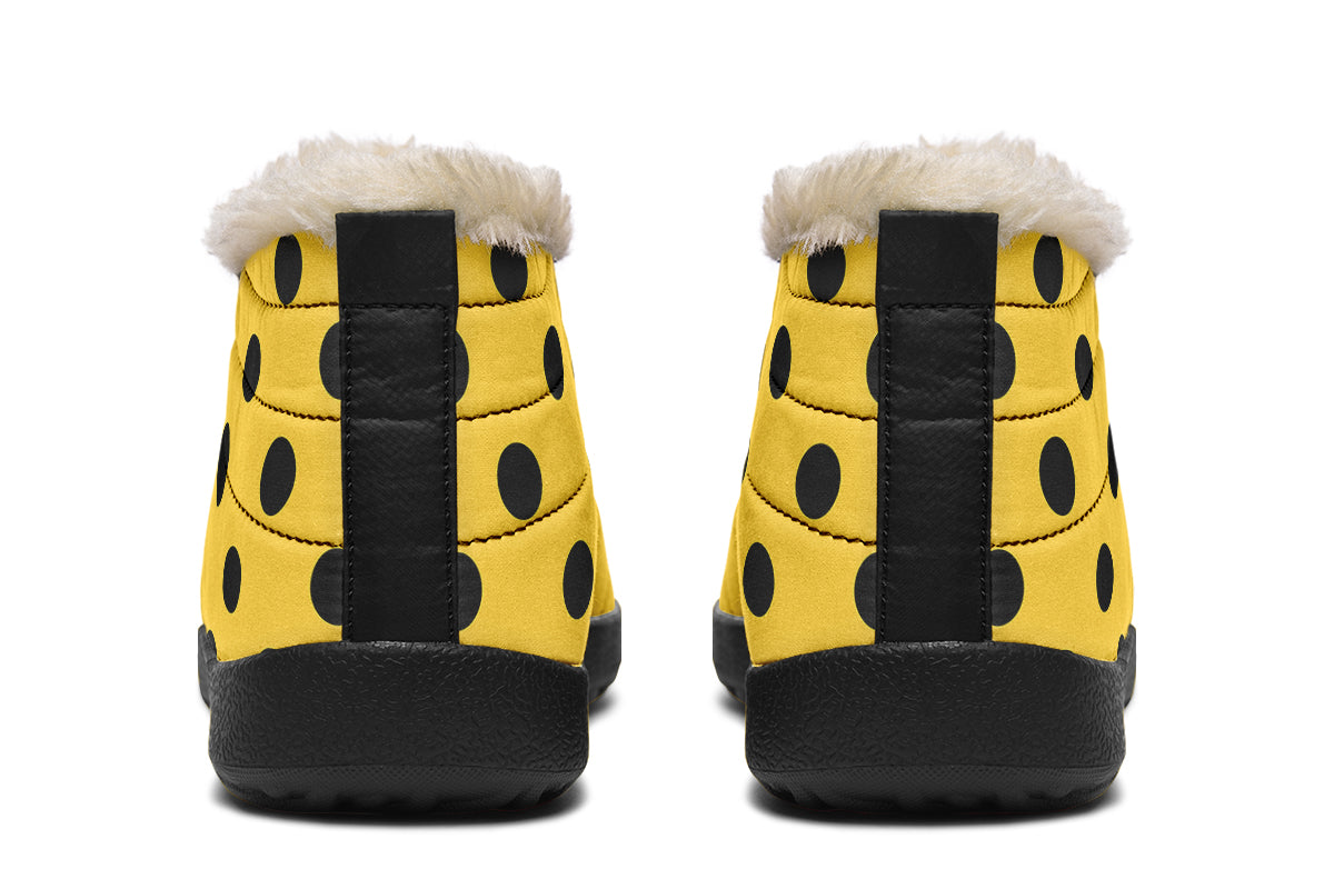 Yellow And Black Polka Dot Winter Shoes