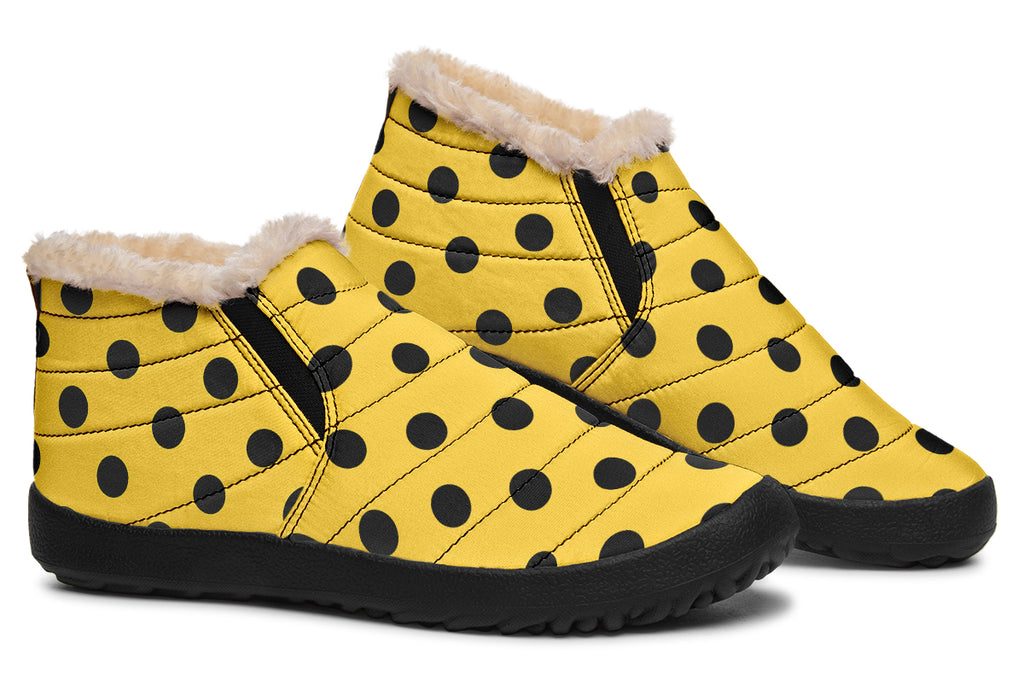 Yellow And Black Polka Dot Winter Shoes