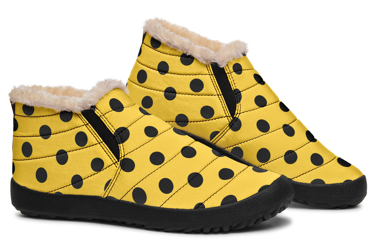 Yellow And Black Polka Dot Winter Shoes